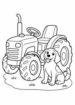 Minitrator com cachorro da fazenda para colorir