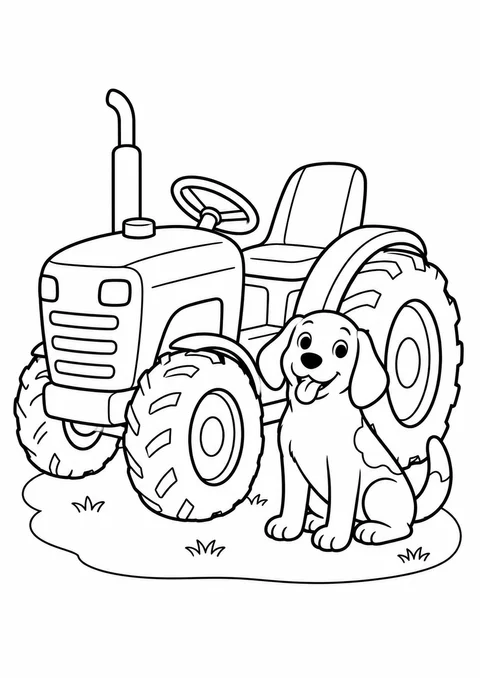 Minitrator com cachorro da fazenda para colorir