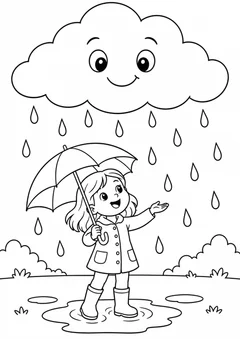 Nuvem grande com gotas de chuva para colorir