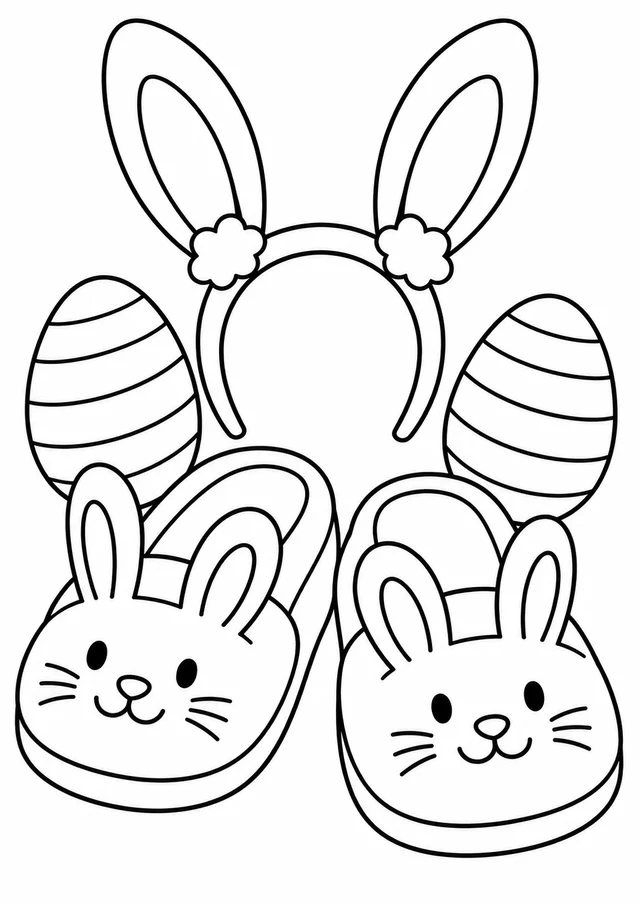 Orelhas de coelho e pantufas de Páscoa para colorir