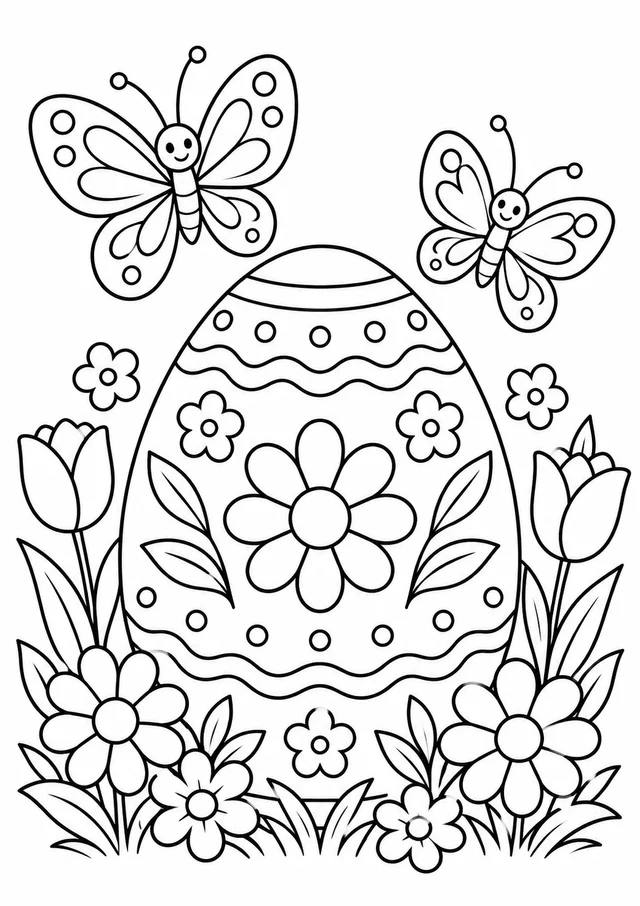 Ovo de Páscoa com borboletas para colorir