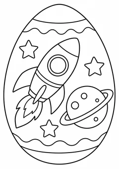 Ovo de Páscoa com foguete e planetas para colorir