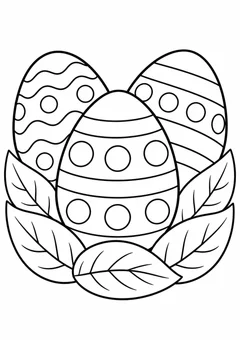 Ovos de Páscoa no ninho de folhas para colorir