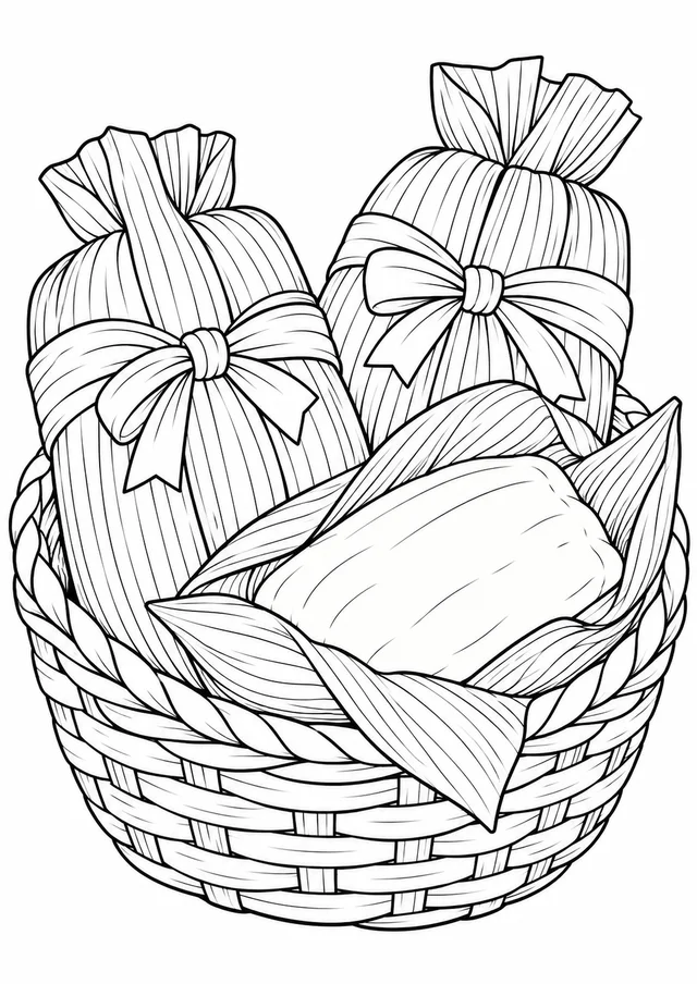 Pamonhas amarradas na cesta para colorir