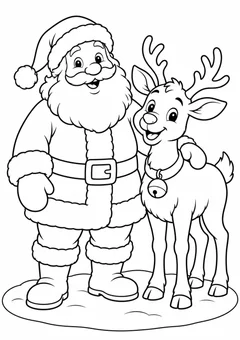 Papai Noel com uma rena para colorir