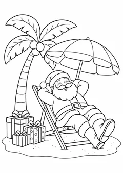 Papai Noel na praia para colorir