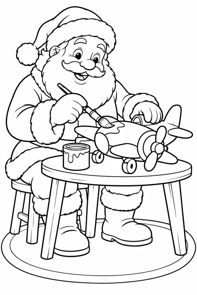 Papai Noel pintando brinquedos para colorir
