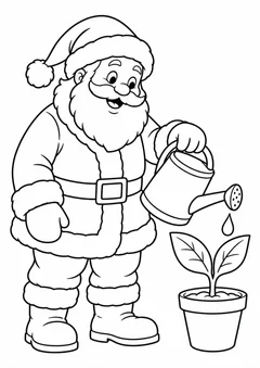 Papai Noel regando uma muda para colorir