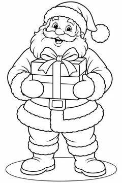 Papai Noel segurando um presente para colorir