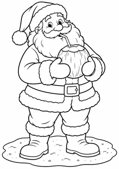 Papai Noel tomando água de coco para colorir