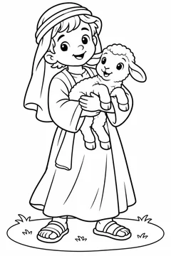 Pastorzinho levando um cordeiro para colorir
