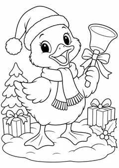 Patinho com gorro e sino para colorir