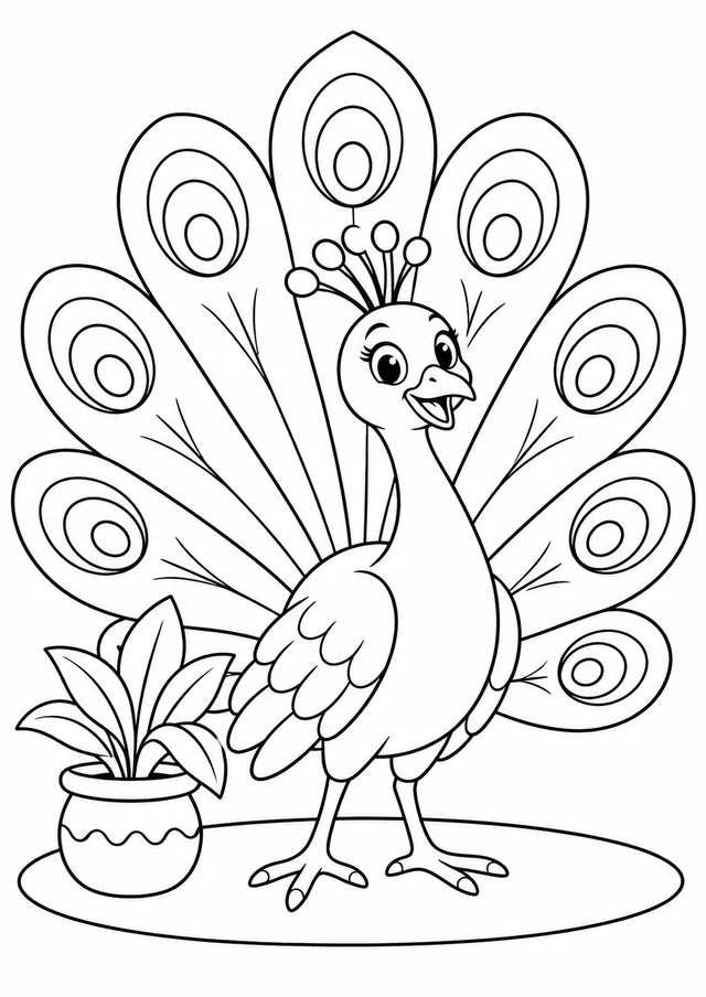 Pavão abrindo a cauda no jardim para colorir