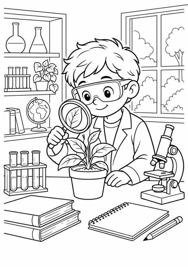 Pequena cientista para colorir