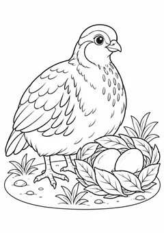 Perdiz junto a um ninho de folhas para colorir