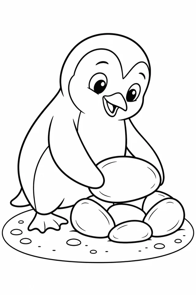 Pinguim organizando pedras do ninho para colorir