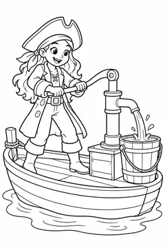 Pirata acionando uma bomba de água do barco para colorir