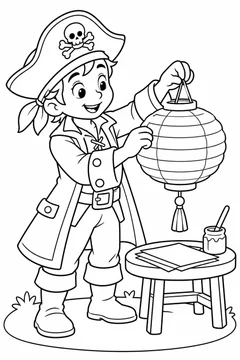 Pirata preparando uma lanterna de papel para colorir