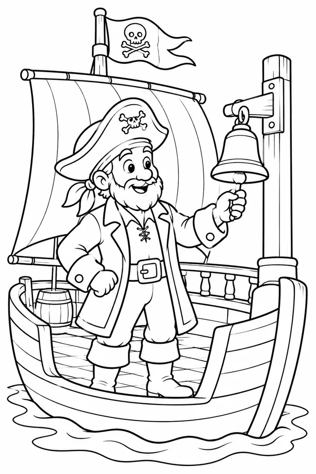 Pirata verificando um sino de bordo para colorir