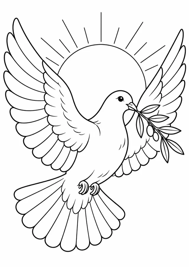 Pombinha com ramo na Páscoa para colorir
