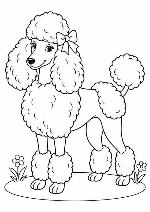 Poodle com laço para colorir