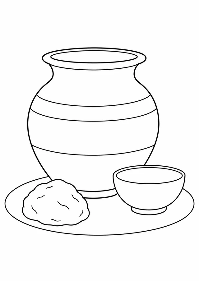 Pote de barro com faixas largas para colorir