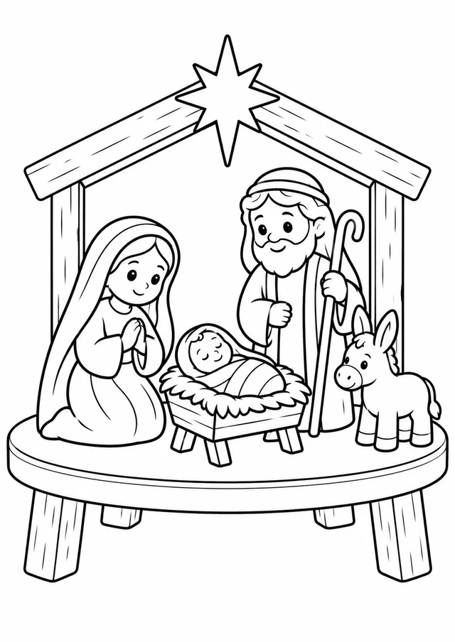 Presépio de mesa com figuras para colorir