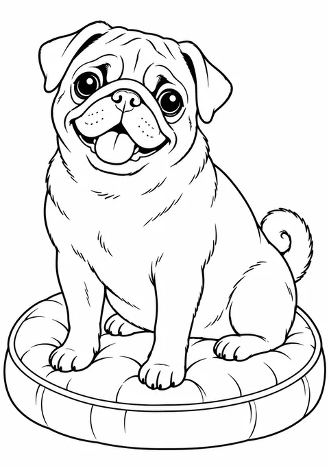 Pug sentado na almofada para colorir