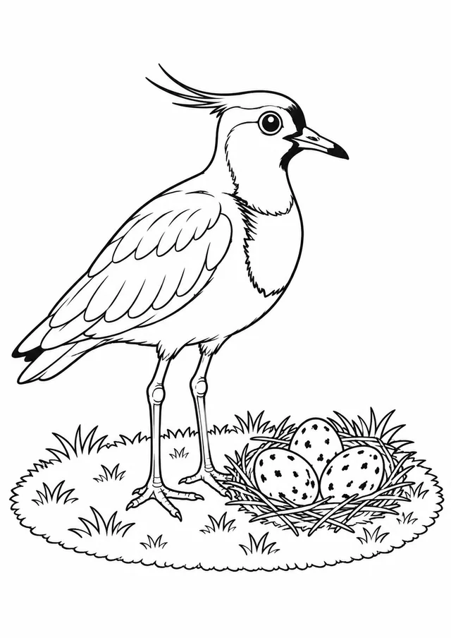 Quero-quero protegendo o ninho na relva para colorir
