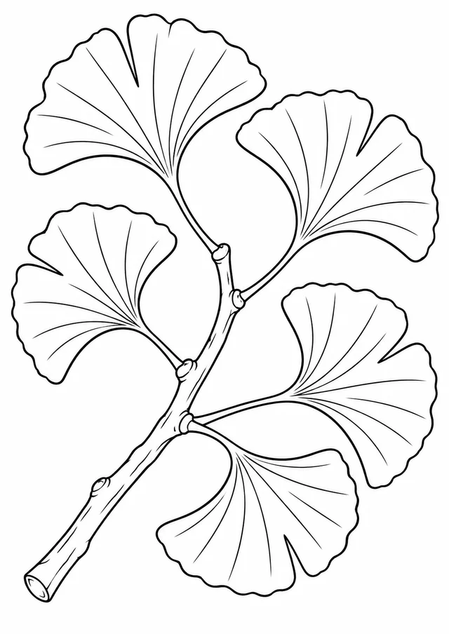 Ramo de ginkgo com folhas em leque para colorir