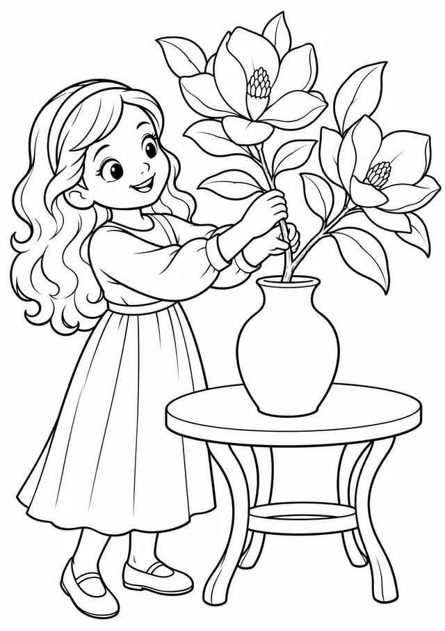 Ramo de magnólia com flores para colorir