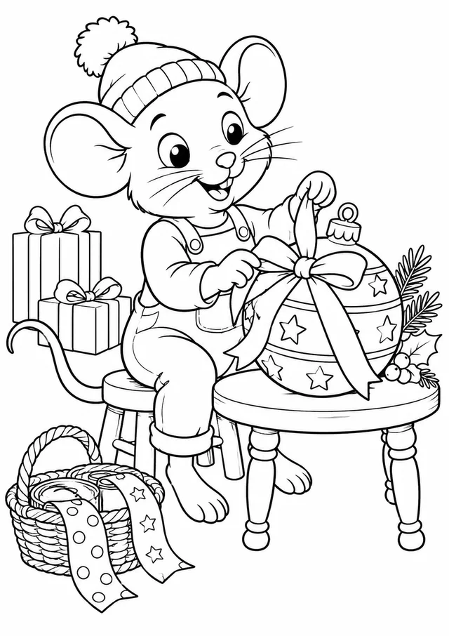 Ratinho preparando um enfeite para colorir