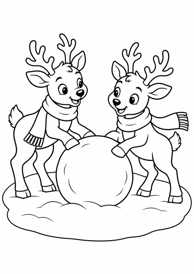 Reninhas brincando na neve para colorir