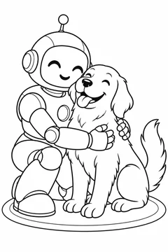 Robô acolhendo um cachorro para colorir