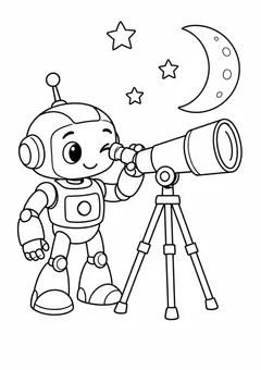 Robô astrônomo com telescópio para colorir