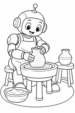 Robô ceramista modelando um vaso para colorir