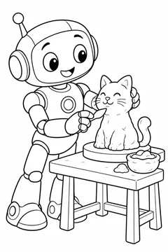 Robô fazendo uma escultura de argila para colorir