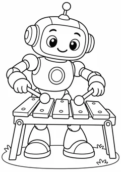 Robô músico com xilofone para colorir