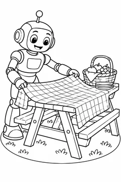 Robô preparando uma mesa de piquenique para colorir