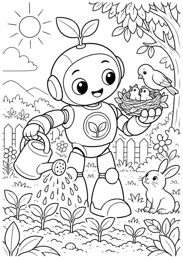 Robô protetor do jardim para colorir