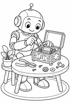 Robô restaurando uma caixa de música para colorir