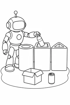 Robô separando materiais para reciclagem para colorir
