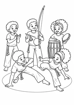 Roda de capoeira com crianças para colorir