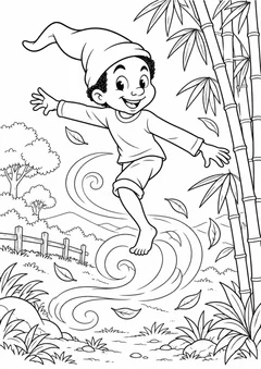 Saci no bambuzal para colorir