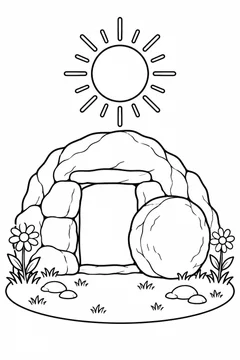 Sepulcro vazio com flores ao amanhecer para colorir