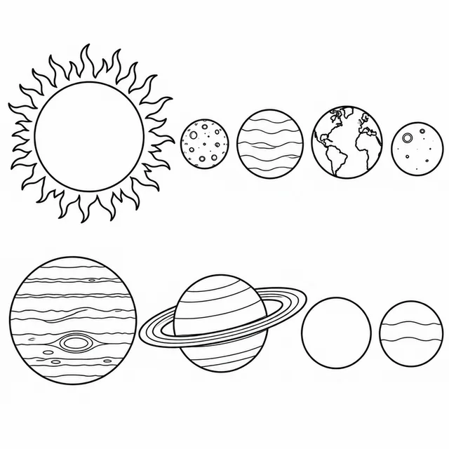 Sistema solar com os oito planetas para colorir