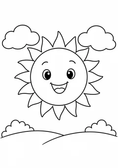 Sol grande entre duas nuvens para colorir