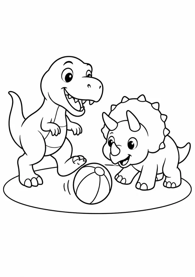 Tiranossauro e triceratopo amigos para colorir
