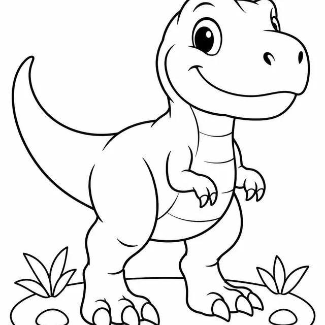 Tiranossauro filhote sorrindo para colorir