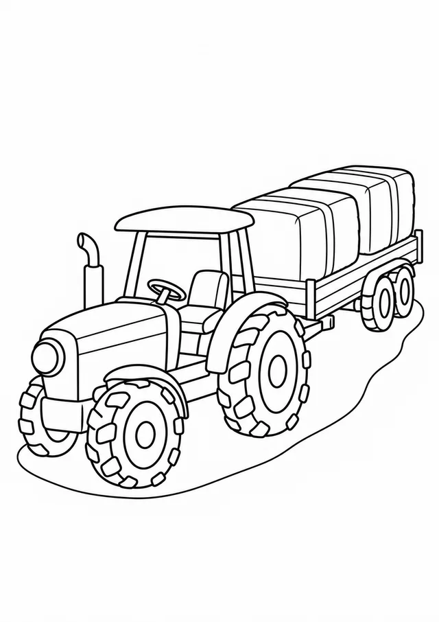 Trator com carreta de fardos retangulares para colorir
